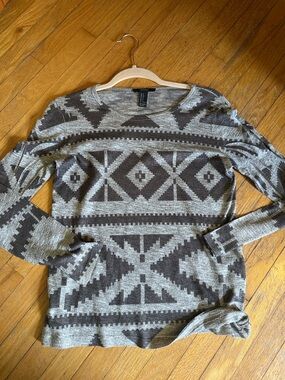 Forever 21 Men's Geometric Crewneck Sweater - Gray & Brown